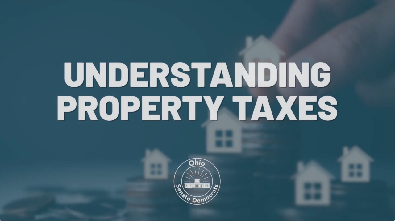 A blue graphic with text that reads, "UNDERSTANDING PROPERTY TAXES"