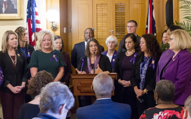 Democratic women lawmakers call for action on bills to combat domestic violence